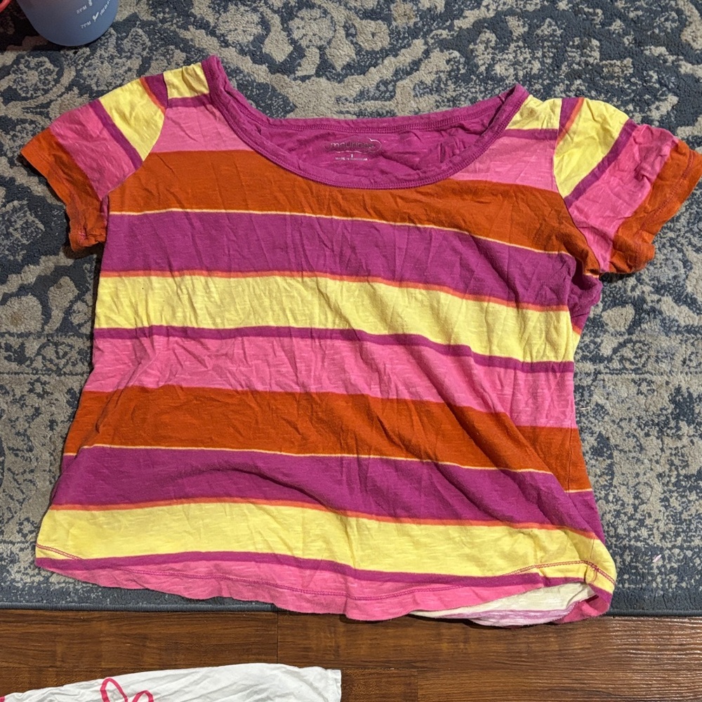 Maurices Pink, Orange, and Yellow Striped Muscle Tee